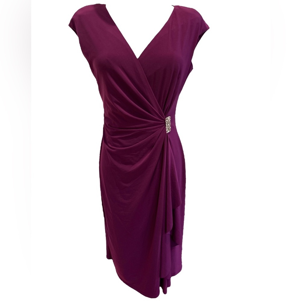NWOT 90s AMERICAN LIVING PURPLE BODYCON DRESS W RHINESTONE DETAIL @ WAIST SZ 8 - Picture 3 of 8